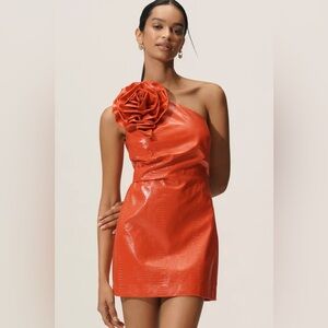 NWT AnthropologieSiempre Faux Leather Rosette Mini Dress, S